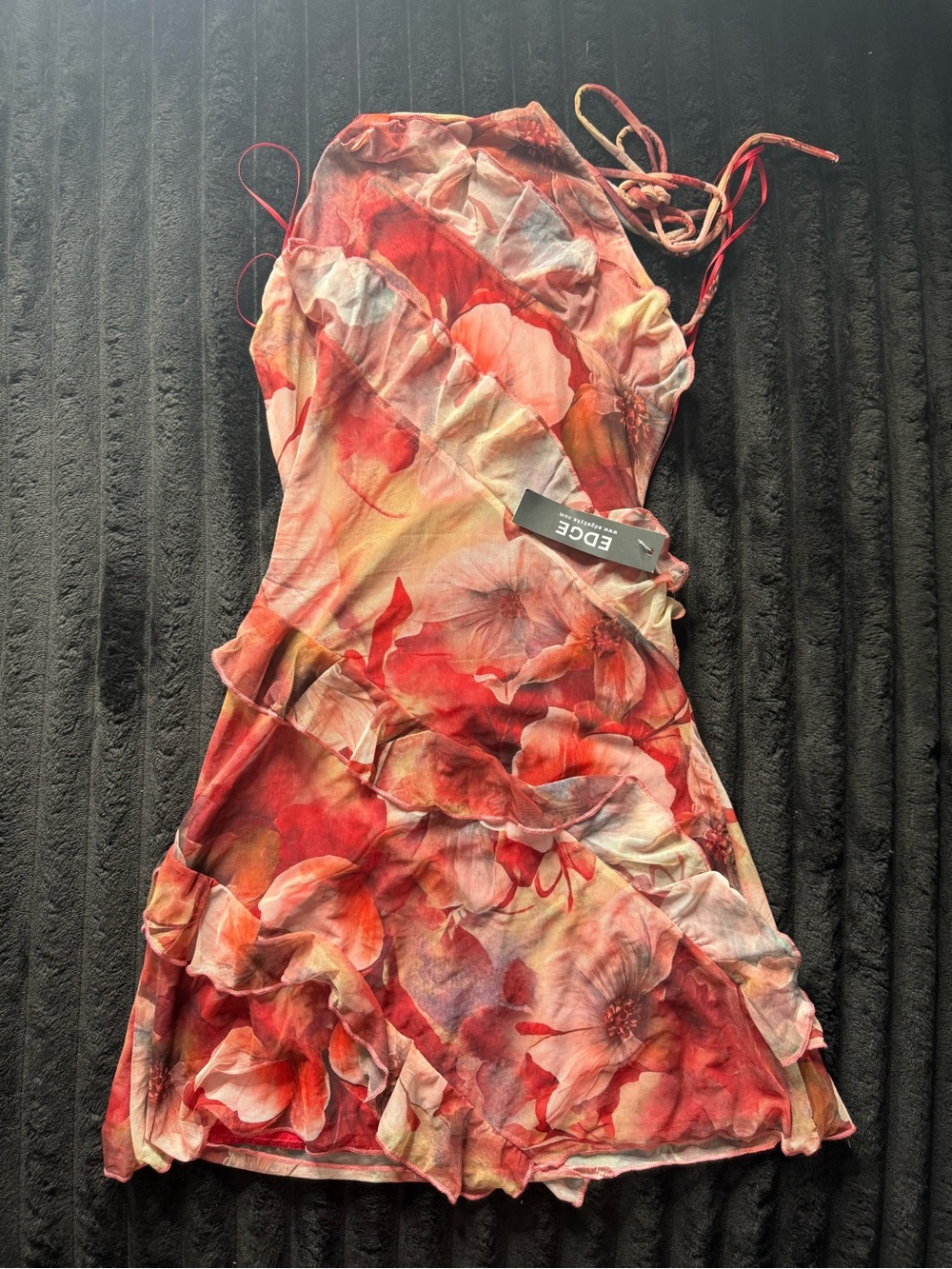 edge Red Floral Ruffle Mini Dress